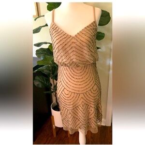 Adrianna Papell tan dress with sequins, size 0